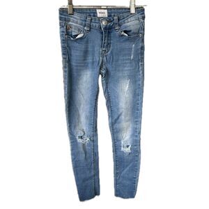 Hudson Girls Factory Faded Light Wash Distressed Ripped Skinny Denim Jeans 12